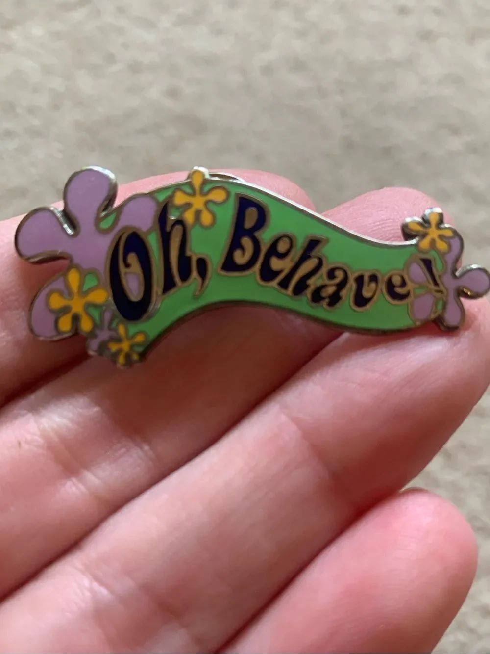 Oh, Behave Vintage 1998 Austin Powers Pin — Green & Purple Floral Design